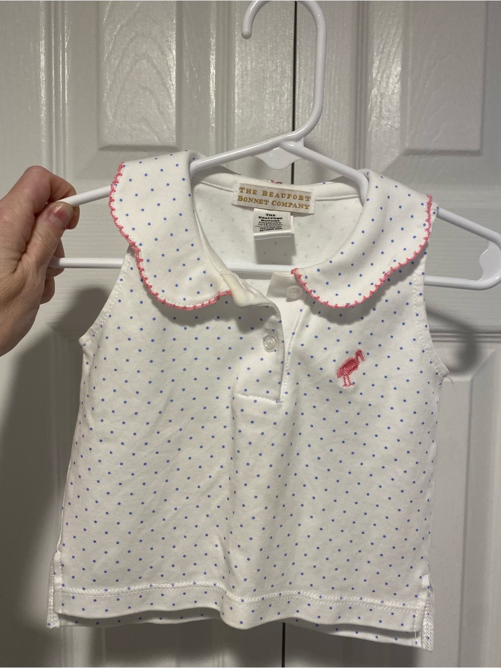 The Beaufort Bonnet Company White Polo Tank with Blue Dots and Pink Trim